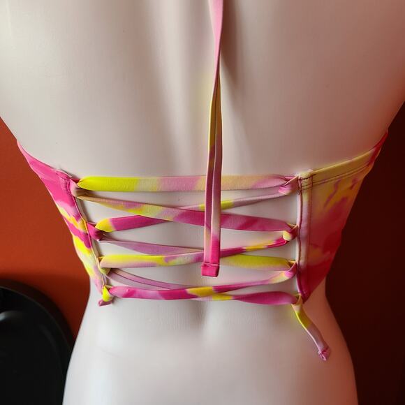 Xhilaration Swim Top Pink Yellow Tie Dye - Picture 4 of 6